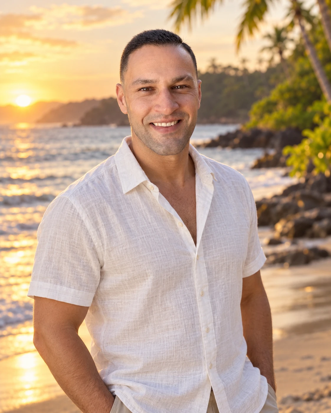 Juan Pablo Lacayo on a terrace overlooking the ocean in Guanacaste, Costa Rica