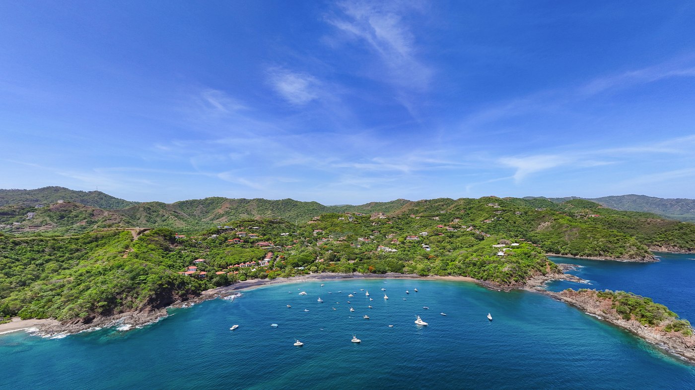 Aerial view of Playa Ocotal's cove and coastline