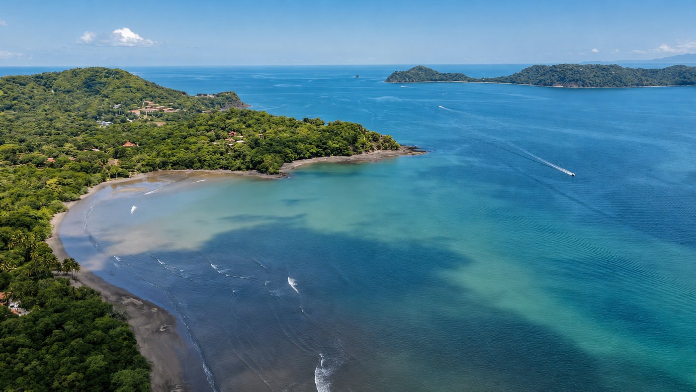 Aerial view of the calm Gulf of Papagayo waters near Playa Panamá